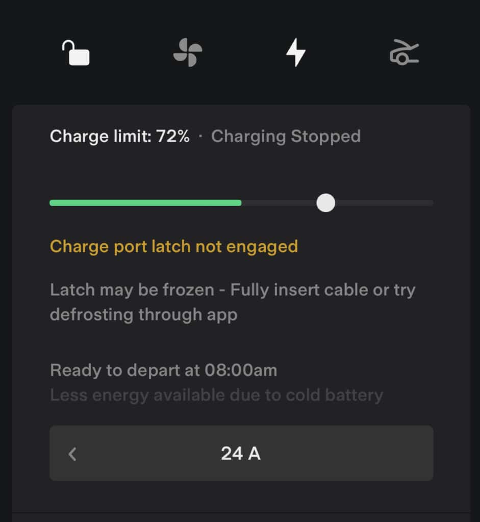 Tesla charge port latch not engaged